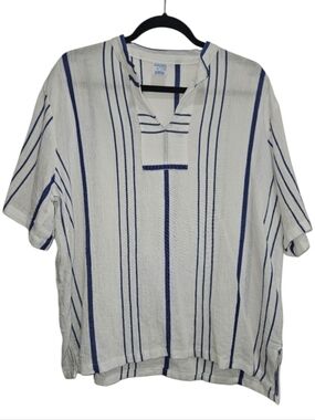 Vintage Olympic Grigoropoulis Gregory Cotton Stripe Shirt White Blue Large